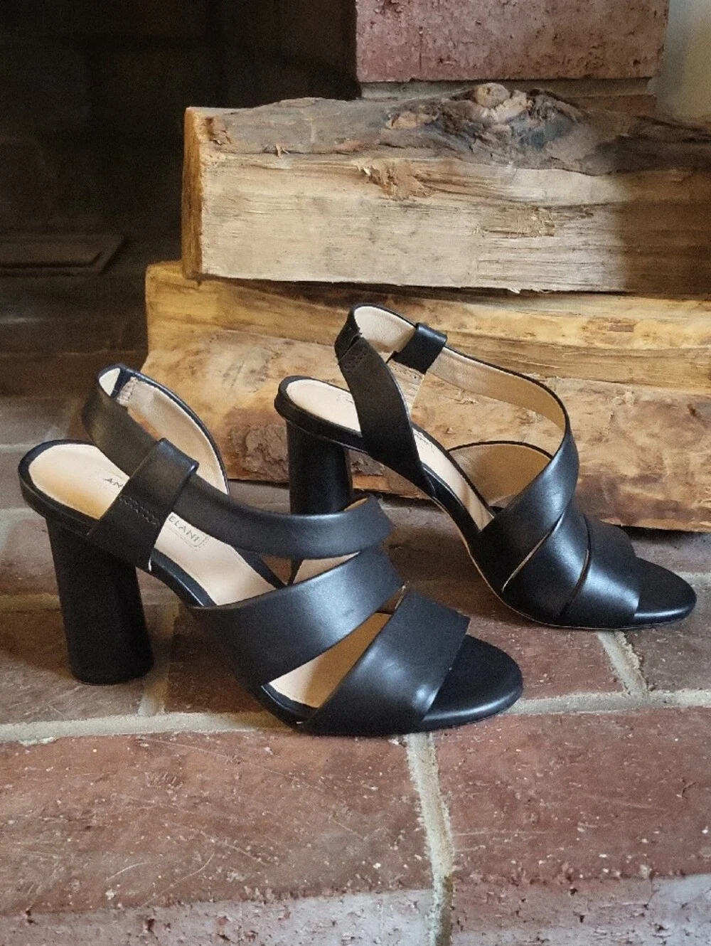 ANTONIO MELANI Black Strappy Block Heel Sandals